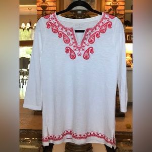 NWOT Talbots White and Red Embroidered Pullover Tunic